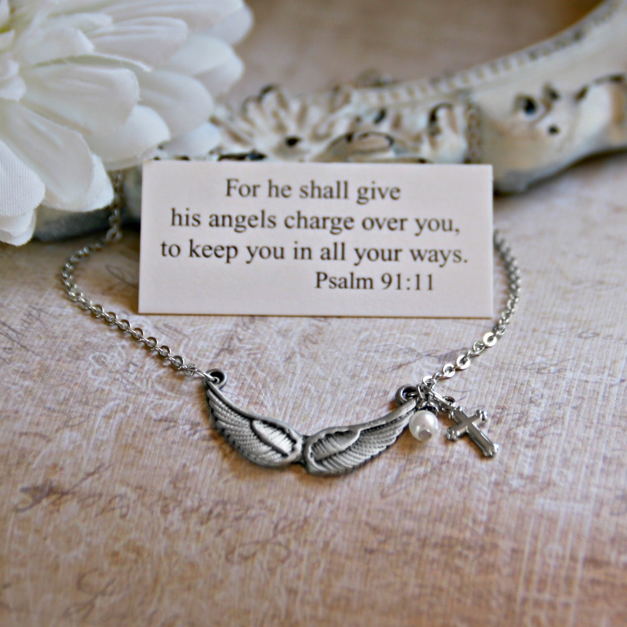 Angel wings necklace psalm 91 11 reilly s church supply gift boutique