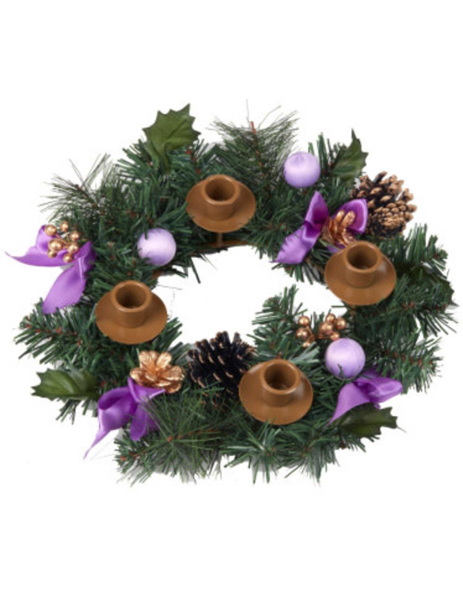 Vermont Christmas Company Advent Wreath (Candleholder) Greenery/Purple Ribbon