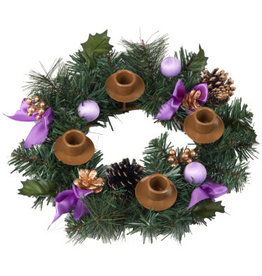 Vermont Christmas Company Advent Wreath (Candleholder) Greenery/Purple Ribbon