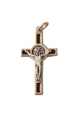 San Francis Medal Crucifix Benedictine 1.5" Brown Epoxy/Silver