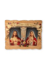 Hirten God Bless Our Home, Sacred & Immaculate Hearts Vintage Barn Plaque