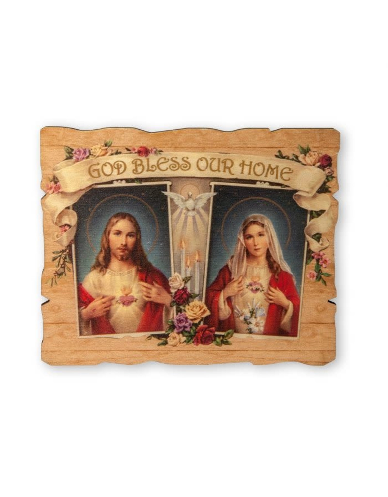 Hirten God Bless Our Home, Sacred & Immaculate Hearts Vintage Barn Plaque