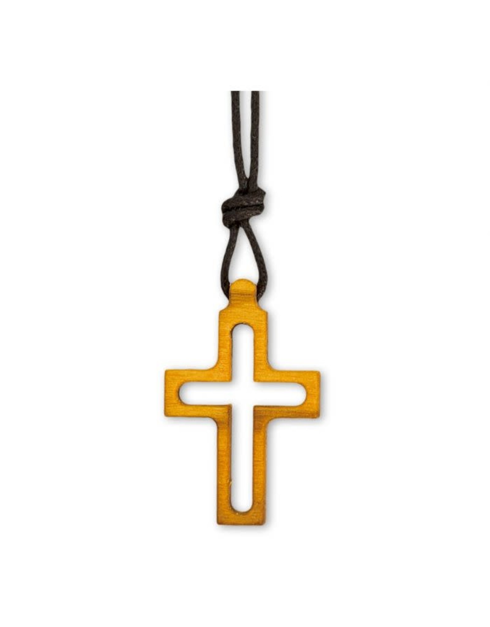Hirten Pendant - Olive Wood Outlined Cross (1" Cross, 28" Brown Cord)