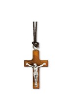 Hirten Pendant - Crucifix, Olive Wood, on 28" Brown Cord