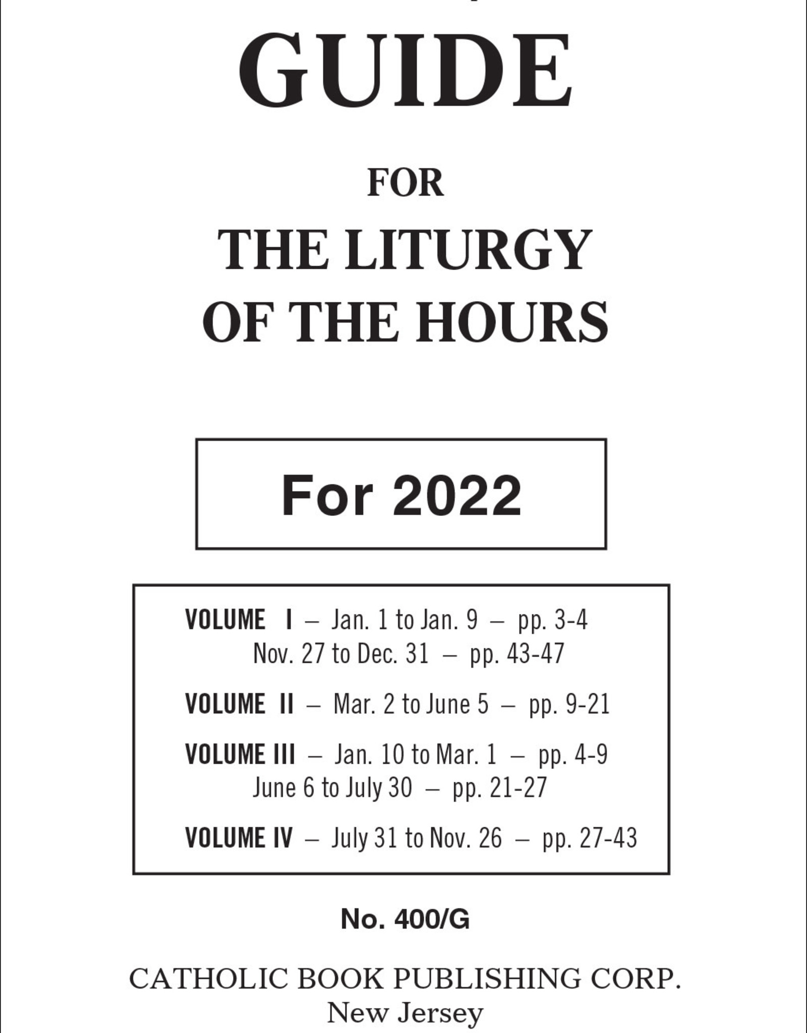 2022 Guide for the Liturgy of the Hours
