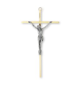 10" Brass Crucifix with Antique Silver Corpus