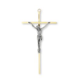 Hirten Crucifix - Brass with Antique Silver Corpus (10")