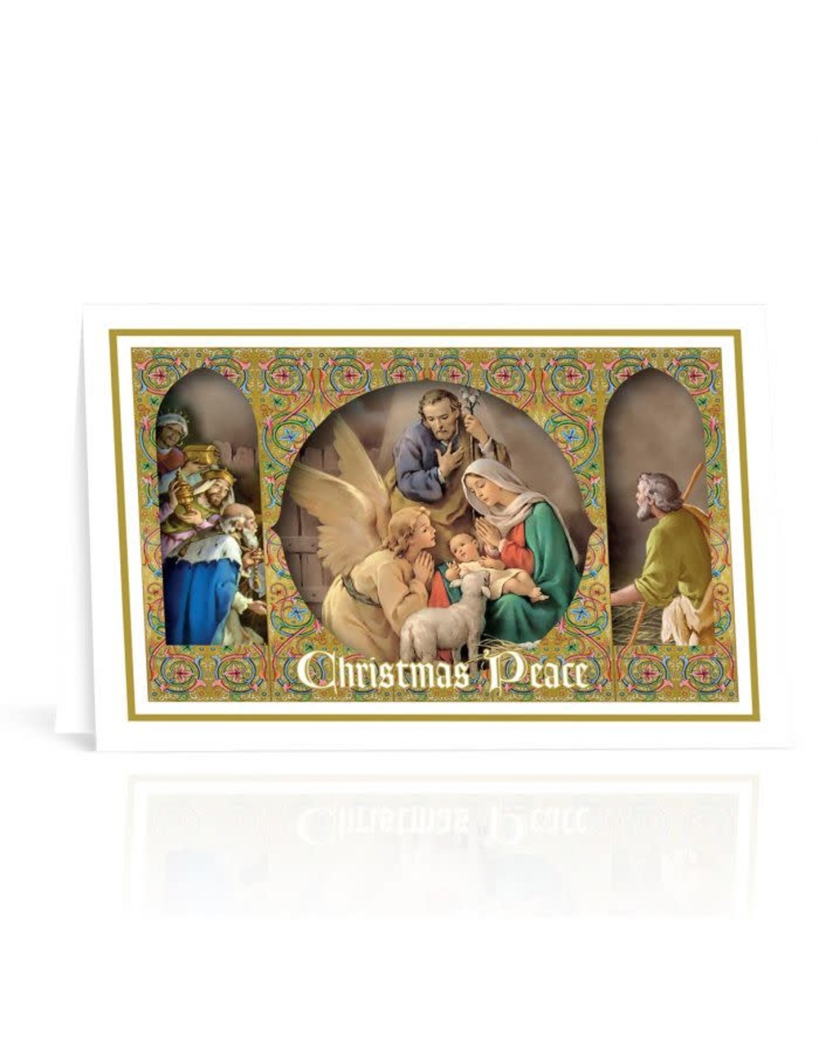 Nativity Scene Framed Images with One Angel Christmas Card