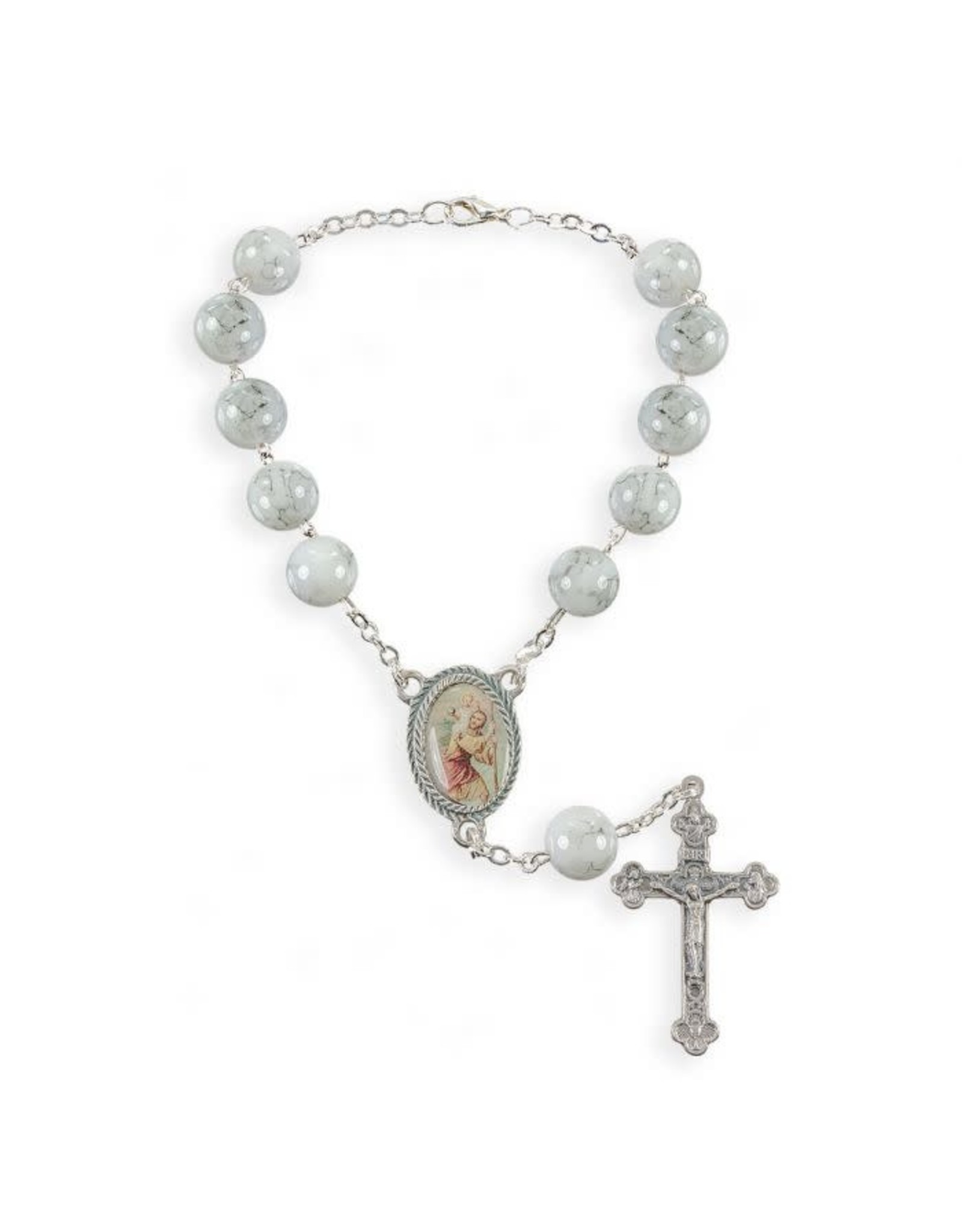 Hirten Auto Rosary - St. Christopher, White Marble