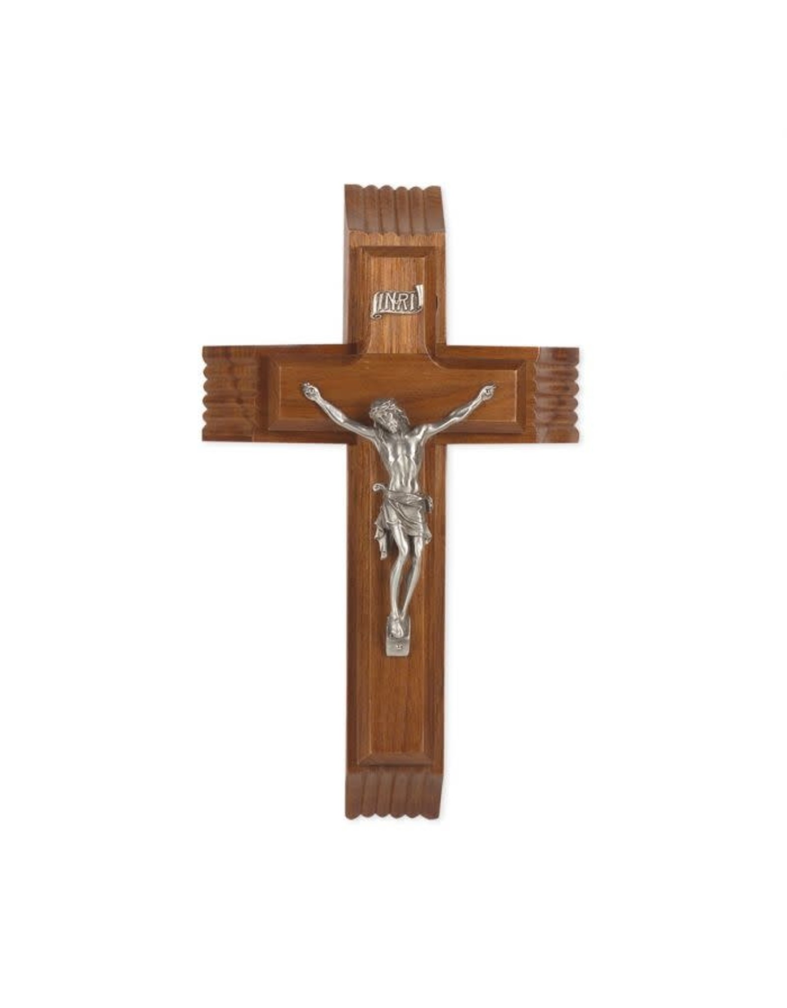 Hirten 10" Walnut Sick Call Crucifix with Genuine Pewter Corpus