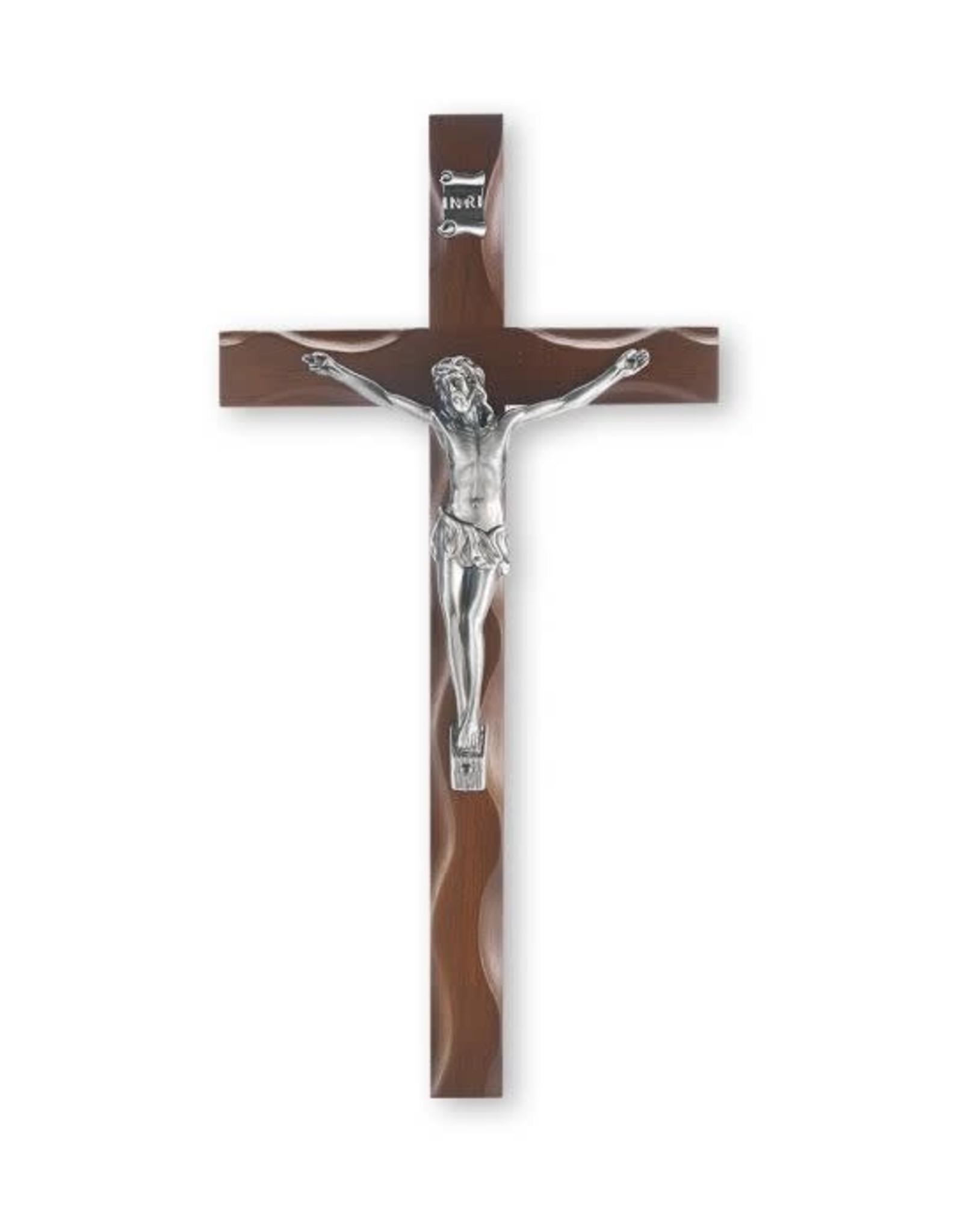 10" Walnut Crucifix with Antique Silver Plated Corpus