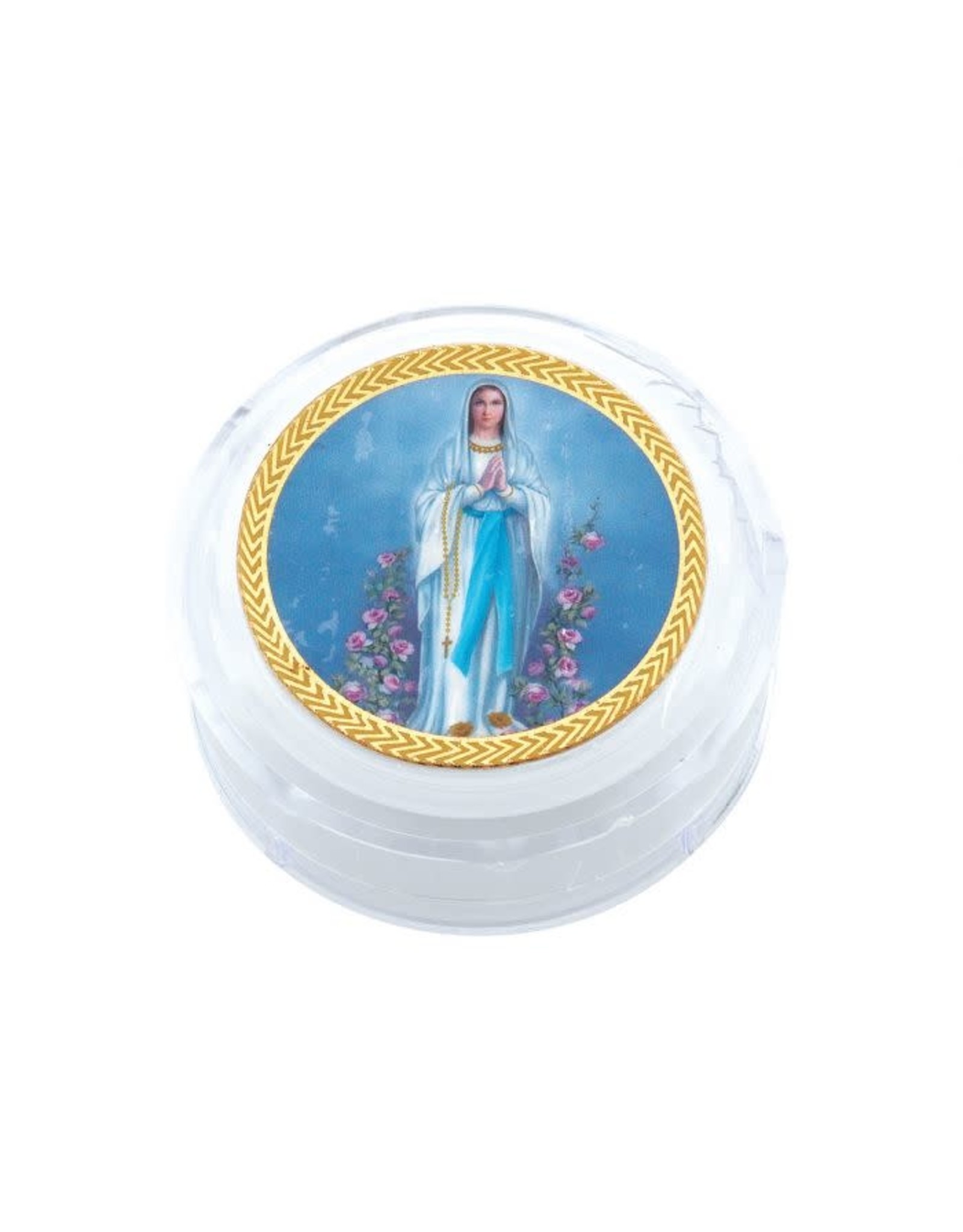 Our Lady of Lourdes Gold Trim Clear Rosary Box