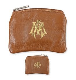 Hirten Rosary Case - Brown Sheepskin Leather with Velveteen Lining, Zip