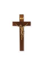 11" Walnut Wood Cross with a Museum Gold Plated Corpus