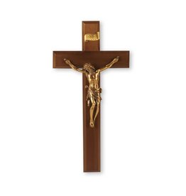 Hirten Crucifix - Walnut Wood Cross with a Museum Gold Plated Corpus (11")