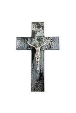 Hirten 10" Black & Silver Shimmering Silver Glass Crucifix with Silver Corpus