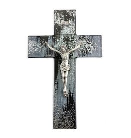 Hirten 10" Black & Silver Shimmering Silver Glass Crucifix with Silver Corpus