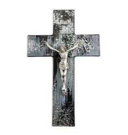 Hirten Crucifix - Black & Silver Shimmering Silver Glass with Silver Corpus (10")