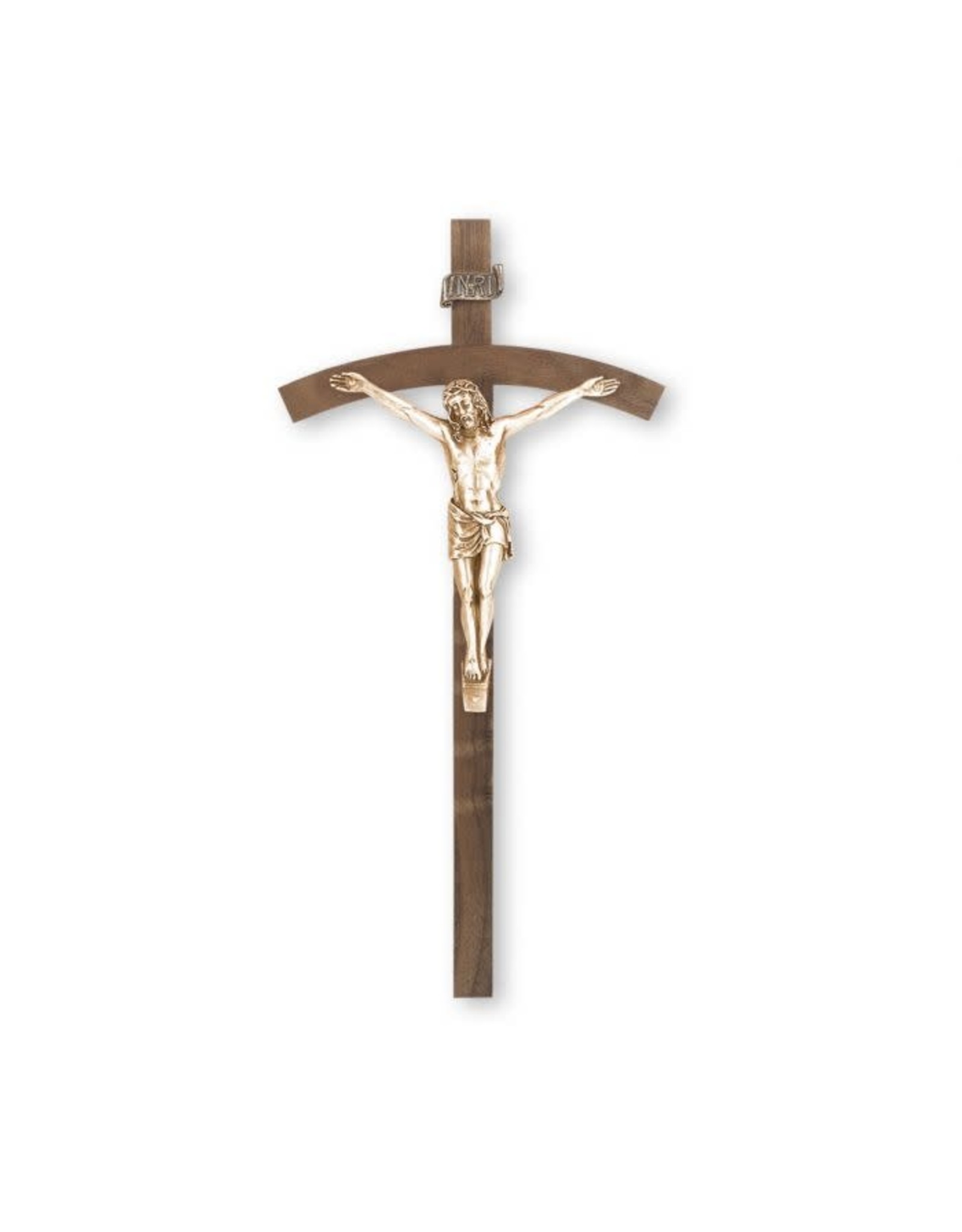 10" Walnut Wood Cross with Museum Gold Plated Antiqued Corpus