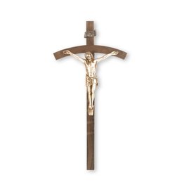 Hirten 10" Walnut Wood Crucifix with Museum Gold Plated Antiqued Corpus