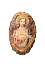 Roman Plaque Sacred Heart of Jesus Wood 12.25"