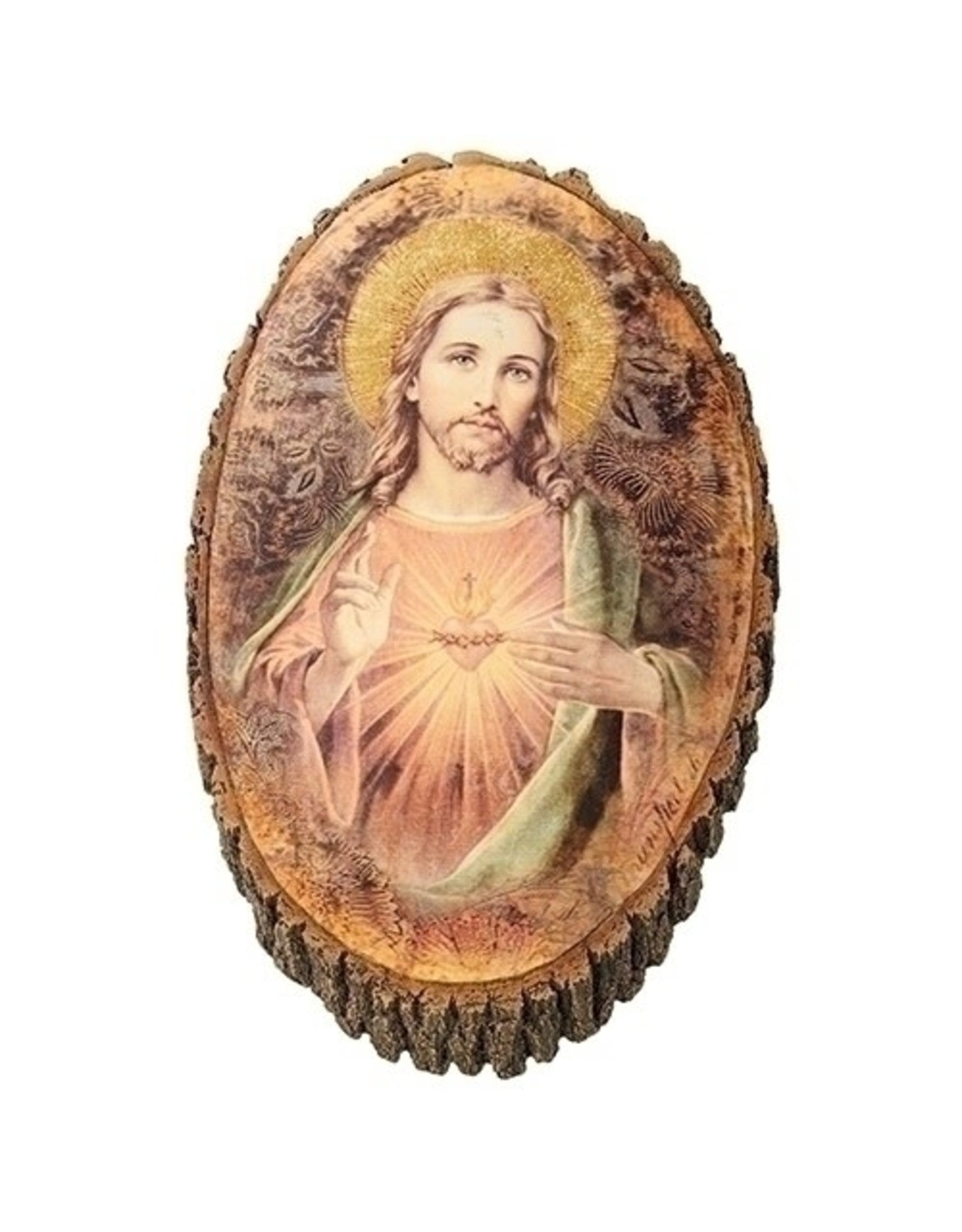Roman Wood Plaque - Sacred Heart of Jesus (12.25")
