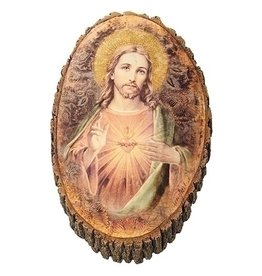 Roman Plaque Sacred Heart of Jesus Wood 12.25"