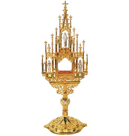 Koleys Monstrance - Gold Plated with Silver Plated Statues and Emblems on Node