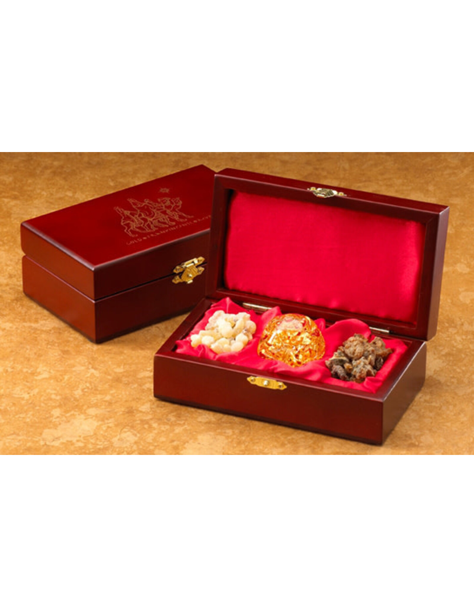 Three Kings Christmas Set - Gold, Frankincense and Myrrh in Satin Box