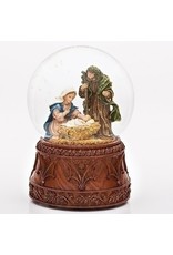 Roman Holy Family Musical Globe with Carved Wood Base