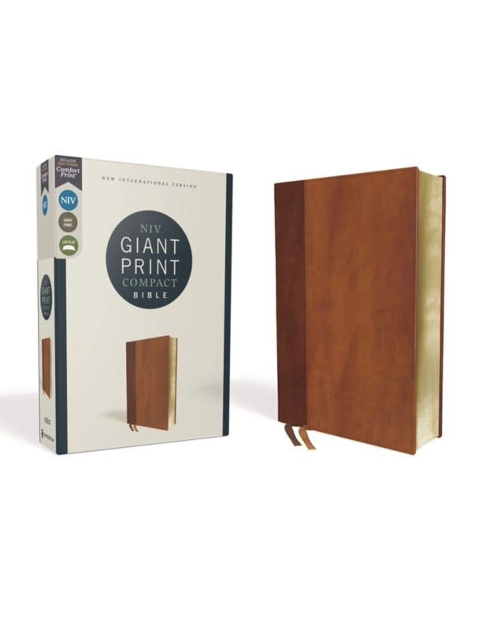 Zondervan NIV Giant Print Compact Bible, Leathersoft, Brown, Red Letter Edition, Comfort Print