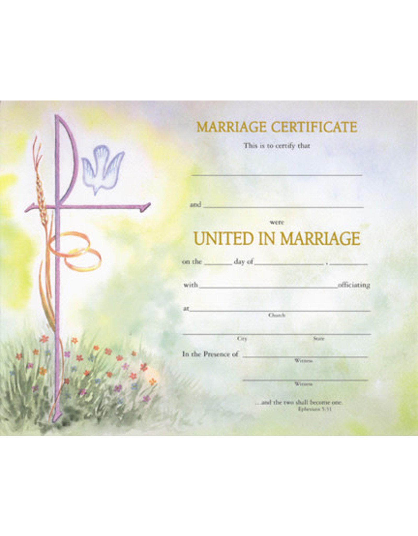Certificate Marriage Watercolor (50) w/Env