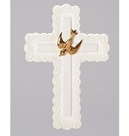 Roman Confirmation Wall Cross with Dove and Glazed Lace
