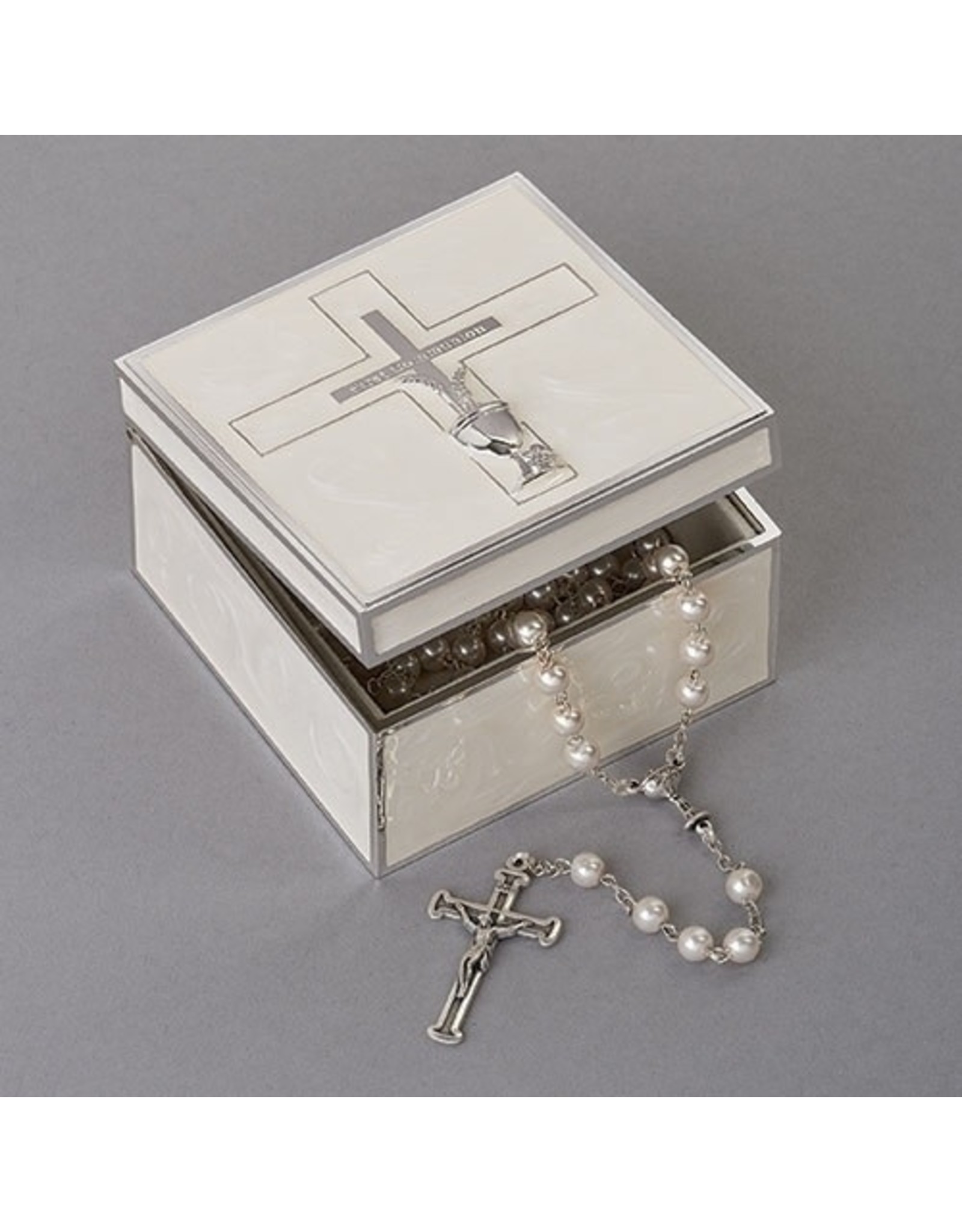 Roman First Communion Keepsake Box with Cross/Wheat/Chalice