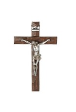 Roman Wall Crucifix - Textured Cross with Silver Corpus (7.5")