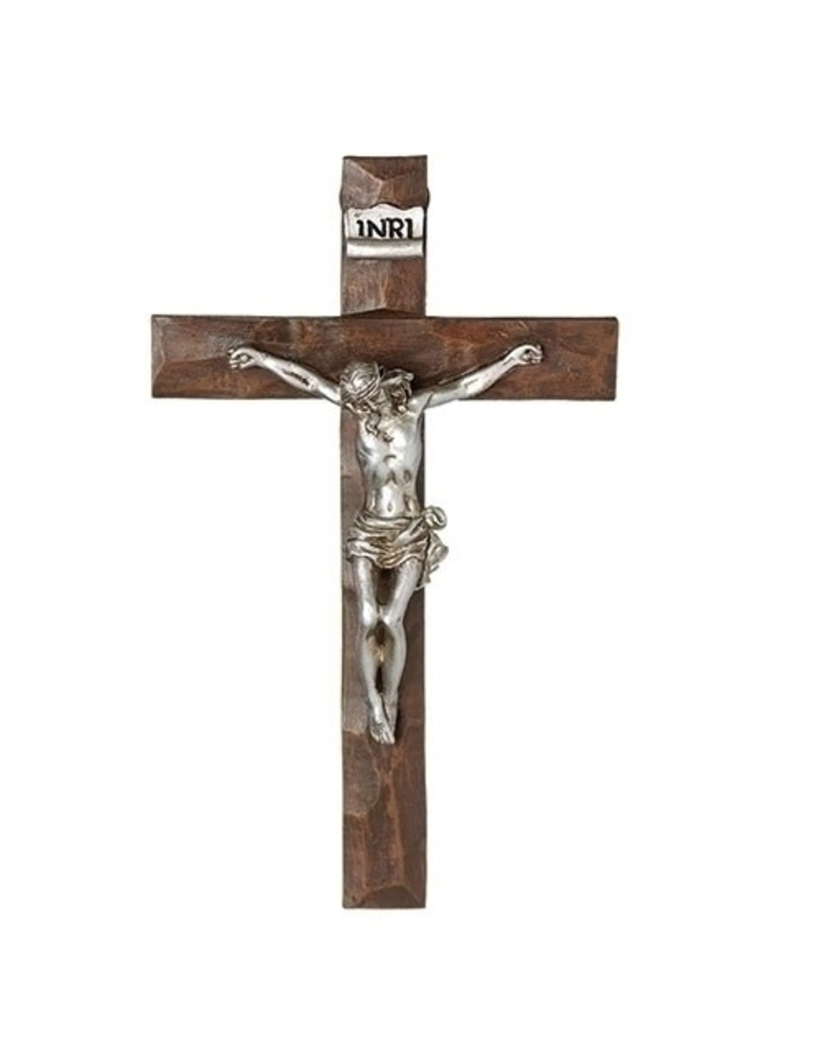 Roman Wall Crucifix - Textured Cross with Silver Corpus (7.5")