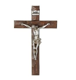 Roman Crucifix - Textured Cross with Silver Corpus, 7.5"