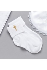 Roman Baptism Socks with Embroidered Gold Cross