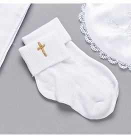 Baptism Socks with Embroidered Gold Cross