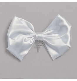 Roman First Communion Hair Bow with Cross