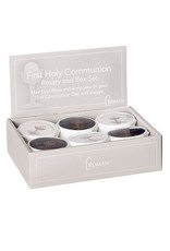 Roman First Communion Rosary with Box - White