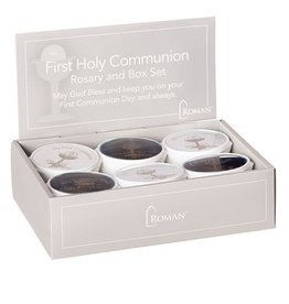 Roman First Communion Rosary with Box - White