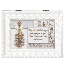 First Communion Music Box - White with Gold