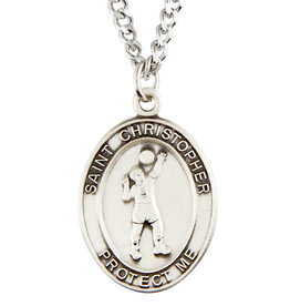 St. Christopher Sport Medal - Volleyball - Sterling Silver - 24" Chain