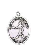 Jeweled Cross St. Christopher Sport Medal - Softball - Pewter - Leather Adjustable Cord