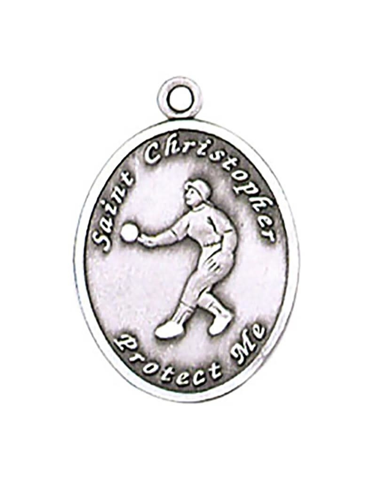 Jeweled Cross St. Christopher Sport Medal - Softball - Pewter - Leather Adjustable Cord