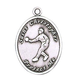 Jeweled Cross St. Christopher Sport Medal - Softball - Pewter - Leather Adjustable Cord