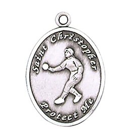 St. Christopher Sport Medal - Softball - Pewter - Leather Adjustable Cord