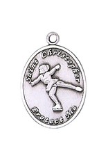 St. Christopher Sport Medal - Figure Skating - Sterling Silver - 18" Chain