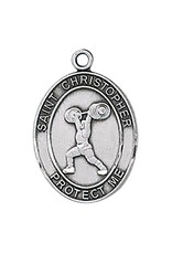 St. Christopher Sport Medal - Weightlifting - Sterling Silver - 24" Chain